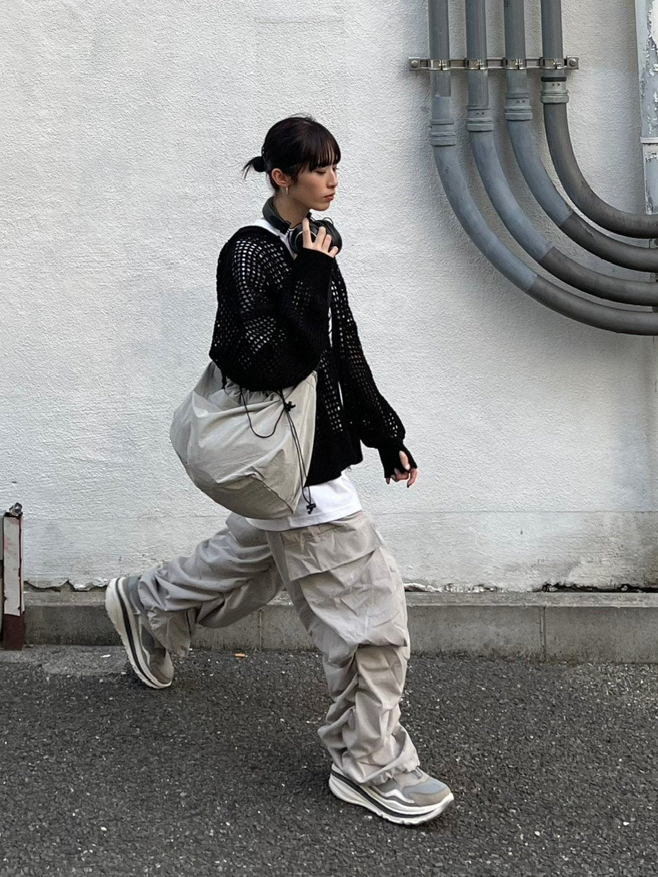 受注制【Chikashitsu +】oversized gather cargo pants (3color
