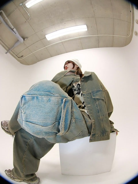 受注制【Never mind the XU】set up washed denim jacket (2color)