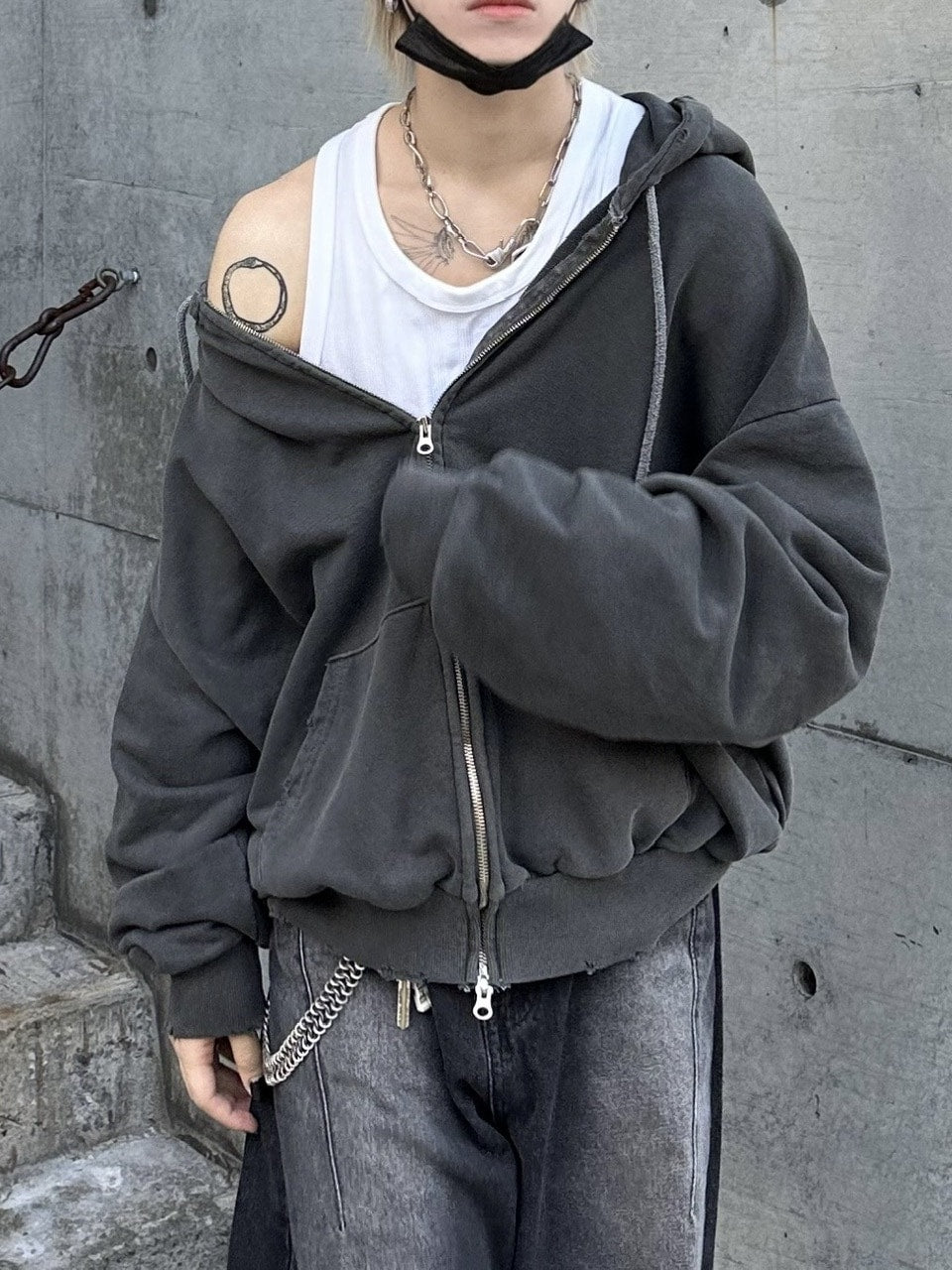 大阪店WEB限定受注制【Chikashitsu +】damage zip up hoodie (3color) / 【チカシツプラス】ダメージ長袖ジップアップパーカー