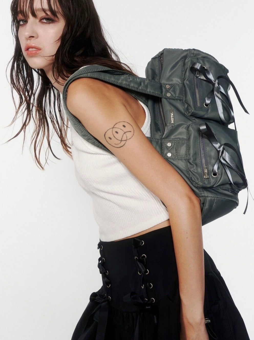 【NOT KNOWING】Double Ribbon Cargo Duffle Bag