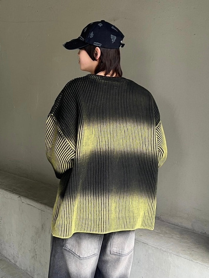 受注制【Chikashitsu +】bleach washing knit (3color) / 【チカシツプラス】ブリーチウォッシング長袖ニット