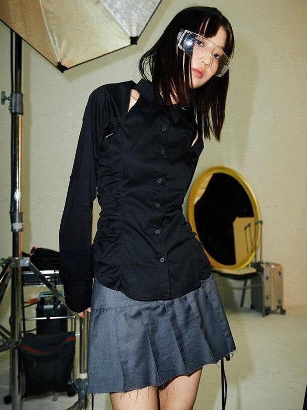 【runningHIGH】CUT OFF PLEATED MINI SKIRT