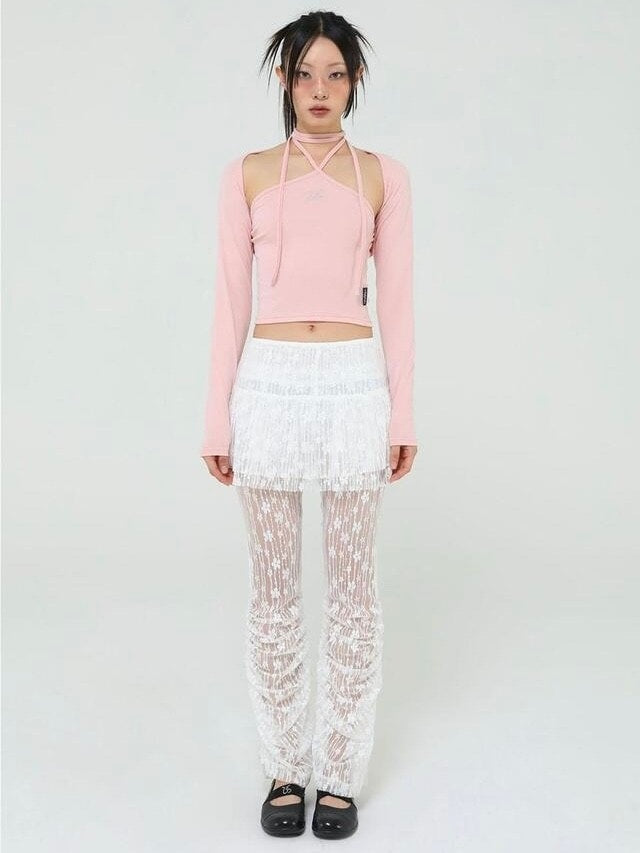 【Uglyshadow】BEADS TIE CARDIGAN SET / 【アグリーシャドウ】ビーズネクタイセット長袖カーディガン