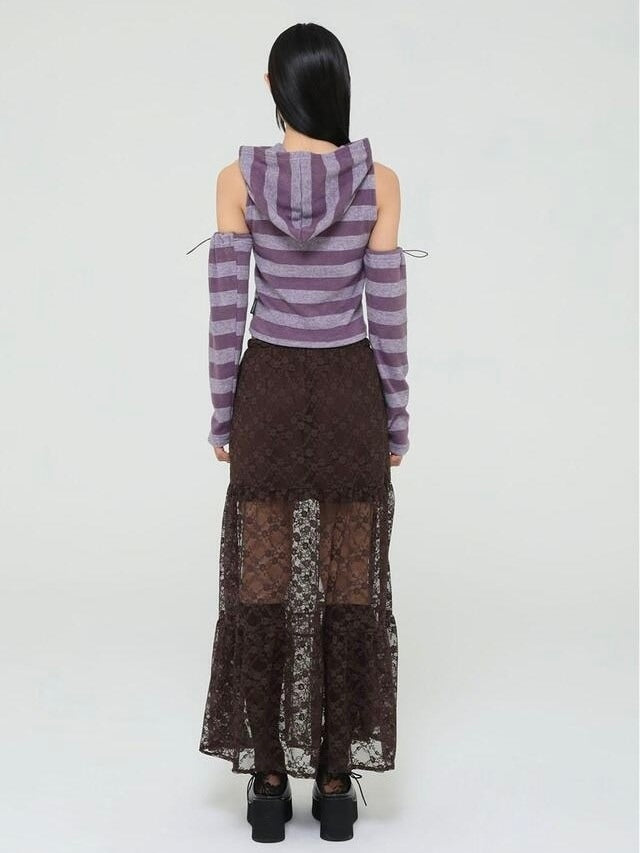 【Uglyshadow】STRIPED HOODED KNIT VEST WARMER SET