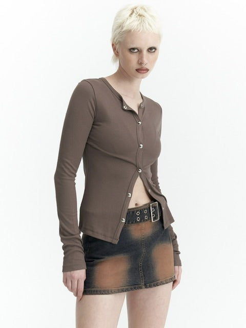 【ROCK CAKE】Nickel Snap Slim Cardigan