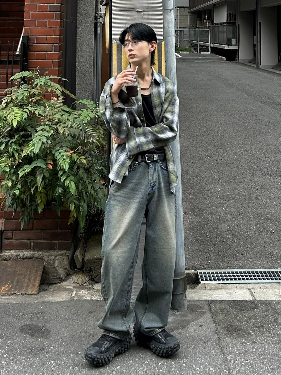 受注制【Chikashitsu +】shadow check shirt (2color) / 【チカシツプラス】シャドウチェック長袖シャツ