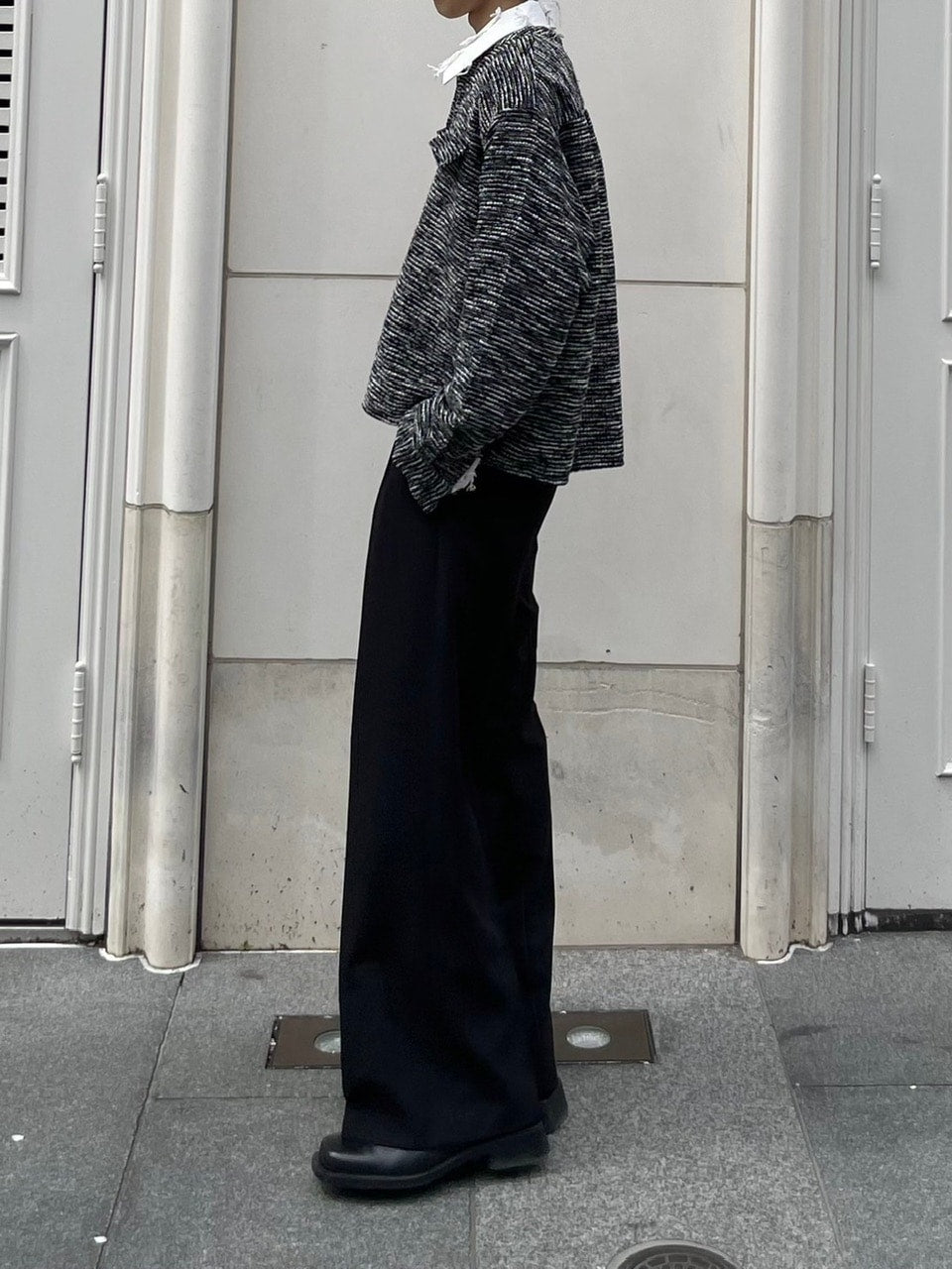 受注制【Chikashitsu +】no collar light tweed shirt (2color)