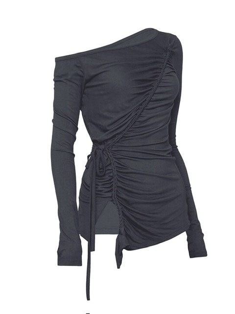 【FLAREUP】Handmade Twisted One-Shoulder Long Sleeve / 【フレアアップ】ハンドメイドツイストワンショルダー長袖Ｔシャツ