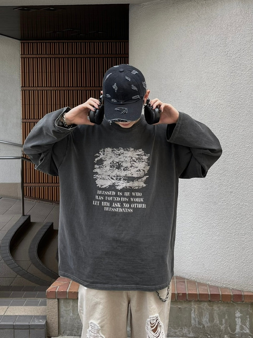 【Chikashitsu +】layered graphic long sleeve (2color) / 【チカシツプラス】レイヤードグラフィックプリント長袖Tシャツ