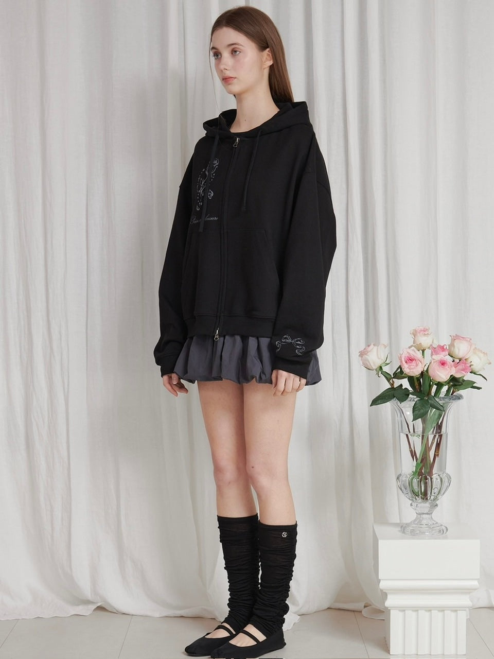 【PAIN OR PLEASURE】ROSE 2WAY HOOD ZIP UP