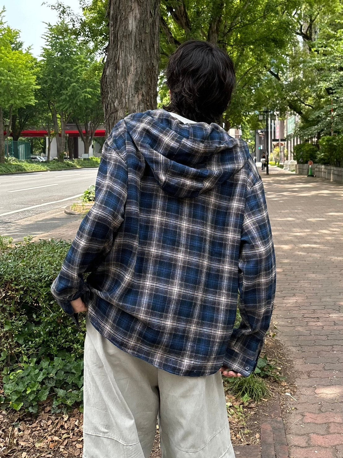 受注制【Chikashitsu +】glen check hooded shirt (2color) / 【チカシツプラス】グレンチェックフード長袖シャツ