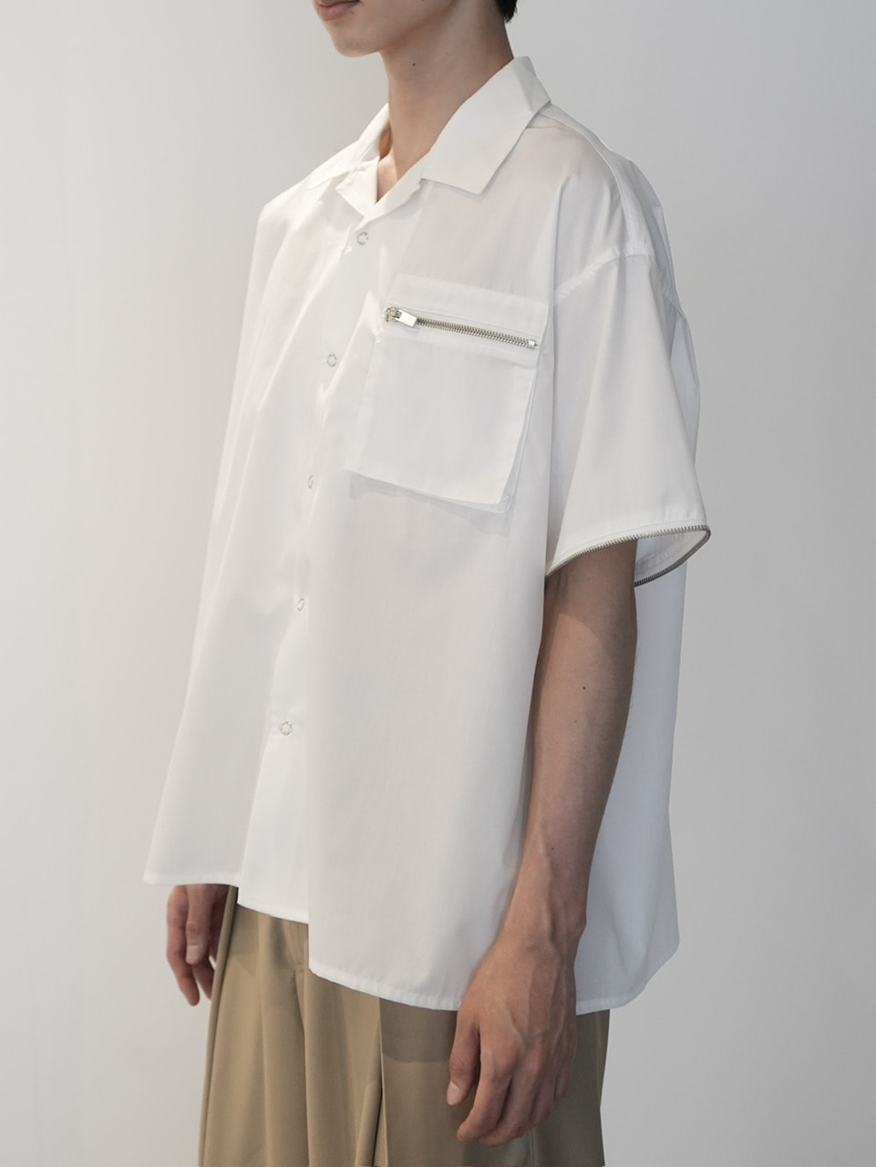 【CS】2way zip square cut shirt (white) / 【シーエス】2ウェイジップスクエアカット長袖シャツ