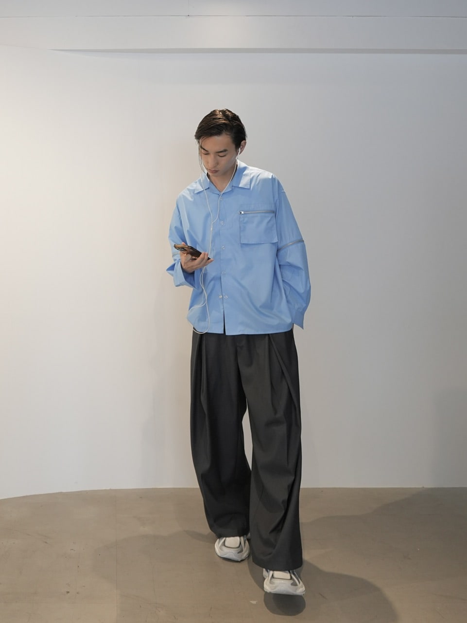 【CS】2way zip square cut shirt (blue) / 【シーエス】2ウェイジップスクエアカット長袖シャツ