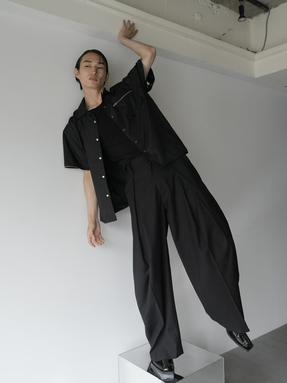 【CS】2way zip square cut shirt (black) / 【シーエス】2ウェイジップスクエアカット長袖シャツ