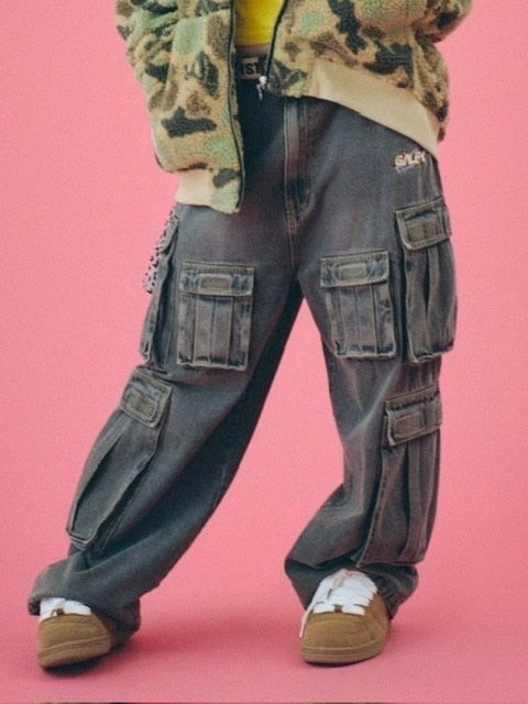 【GALFY】ダーティーデニムワイドカーゴ