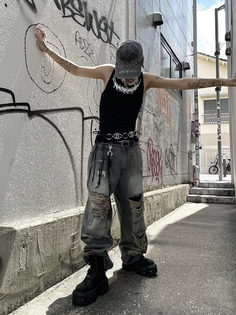 受注制【Never mind the XU】damage denim pants (3color) / 【ネバーマインドザエックスユー】ダメージデニムパンツ