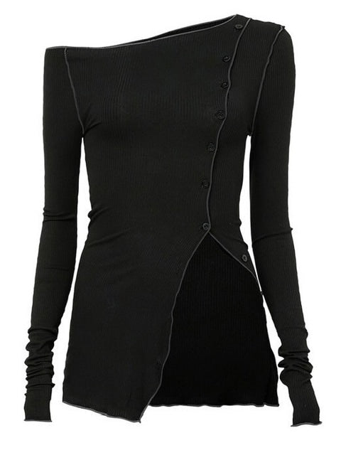 【FLAREUP】One-Shoulder Lettuce Stitch Cardigan