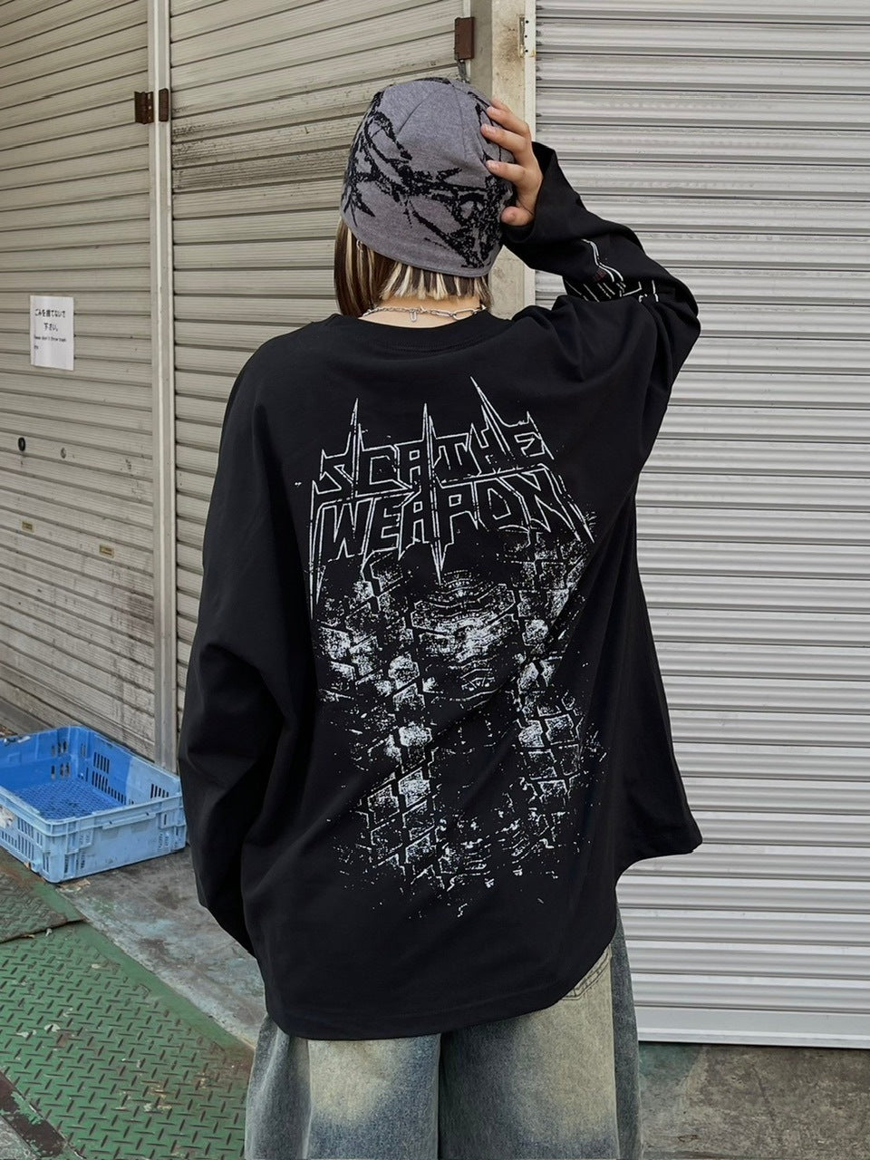 受注制【Chikashitsu +】oversized print long sleeve (2color) / 【チカシツプラス】オーバーサイズプリント長袖Tシャツ