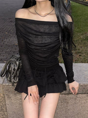 受注制【oaks】see-through back ribbon long sleeve (3color)