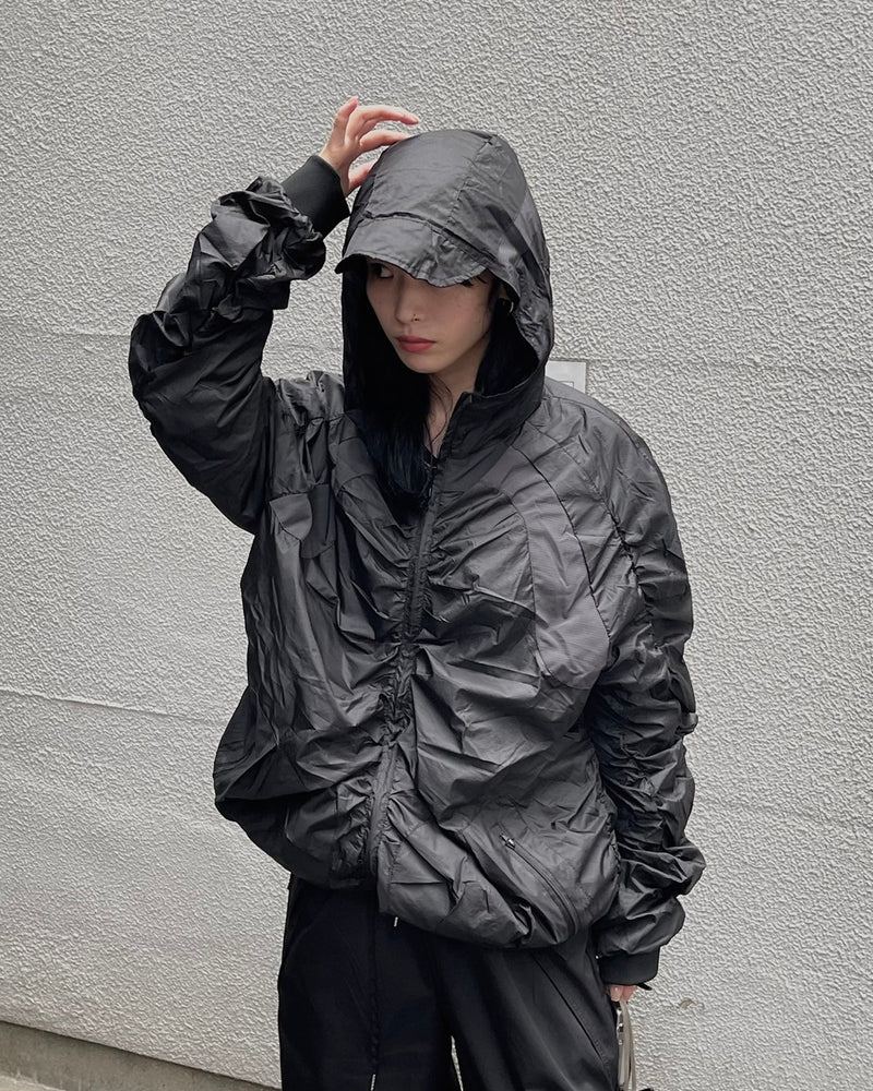 受注制【oaks】shirring design nylon jacket (3color)
