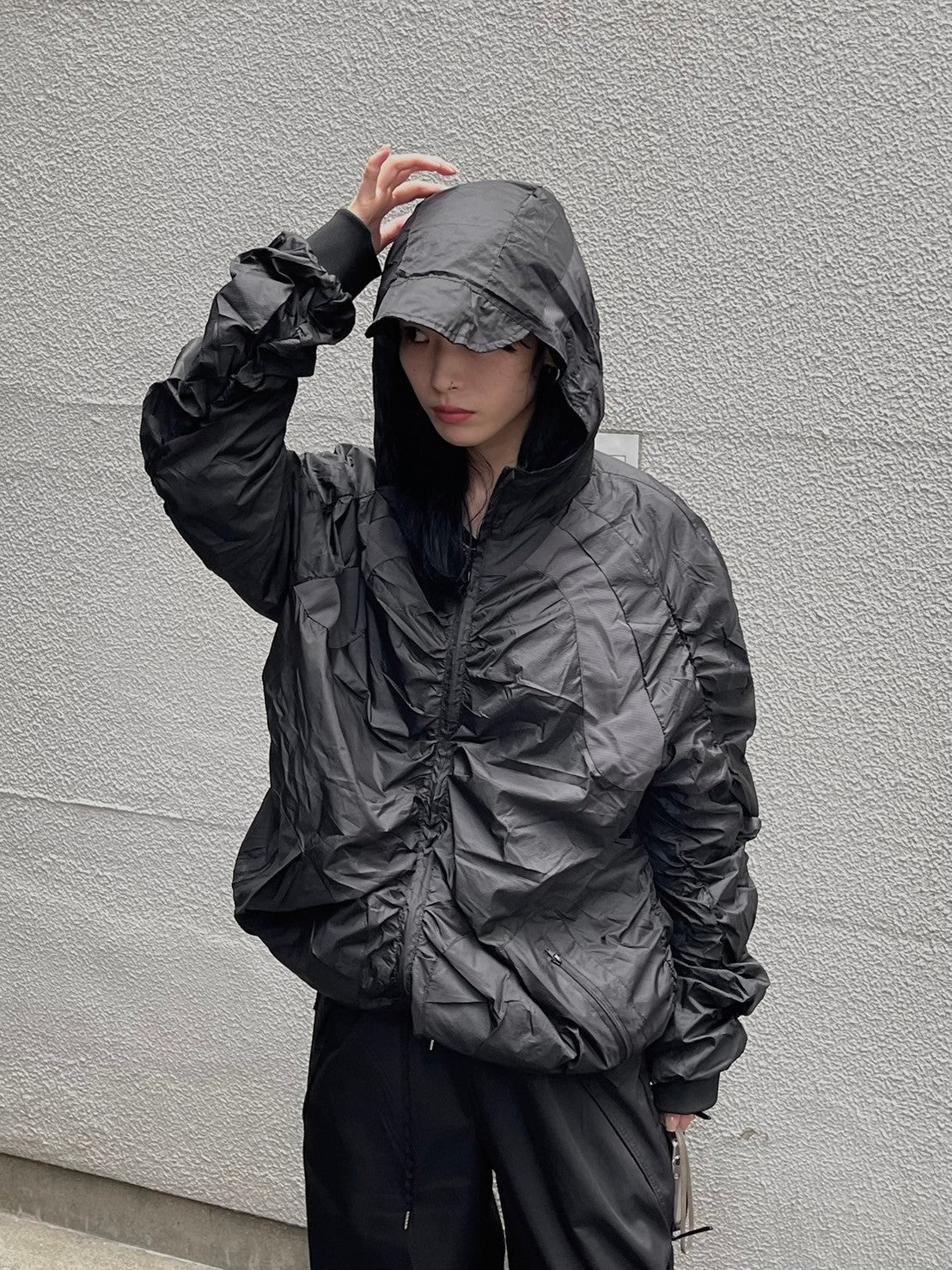 受注制【oaks】shirring design nylon jacket (3color)