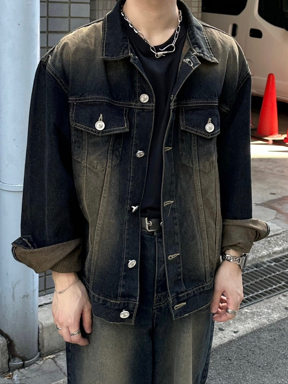 受注制【Chikashitsu +】vintage wash denim jacket 2 (2color)