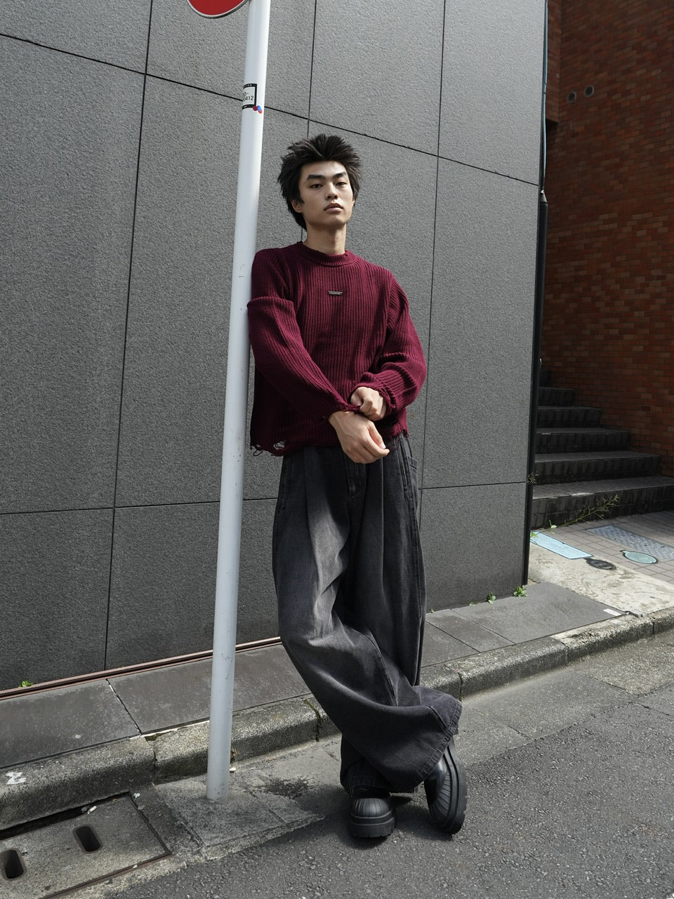 【CS】side tuck drape denim pants (black)
