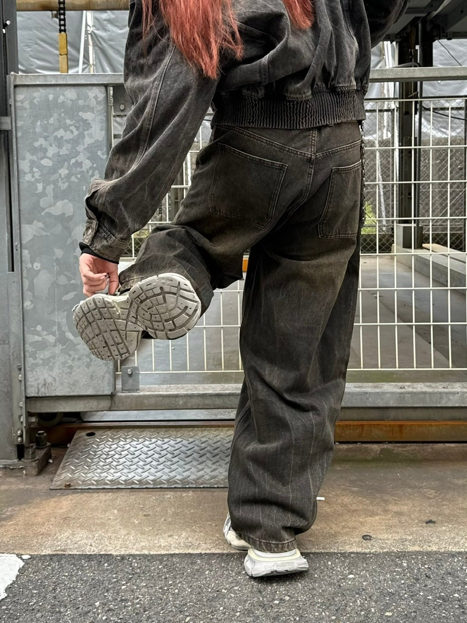 大阪店WEB限定受注制【Chikashitsu +】vintage wash wide denim pants (brown)