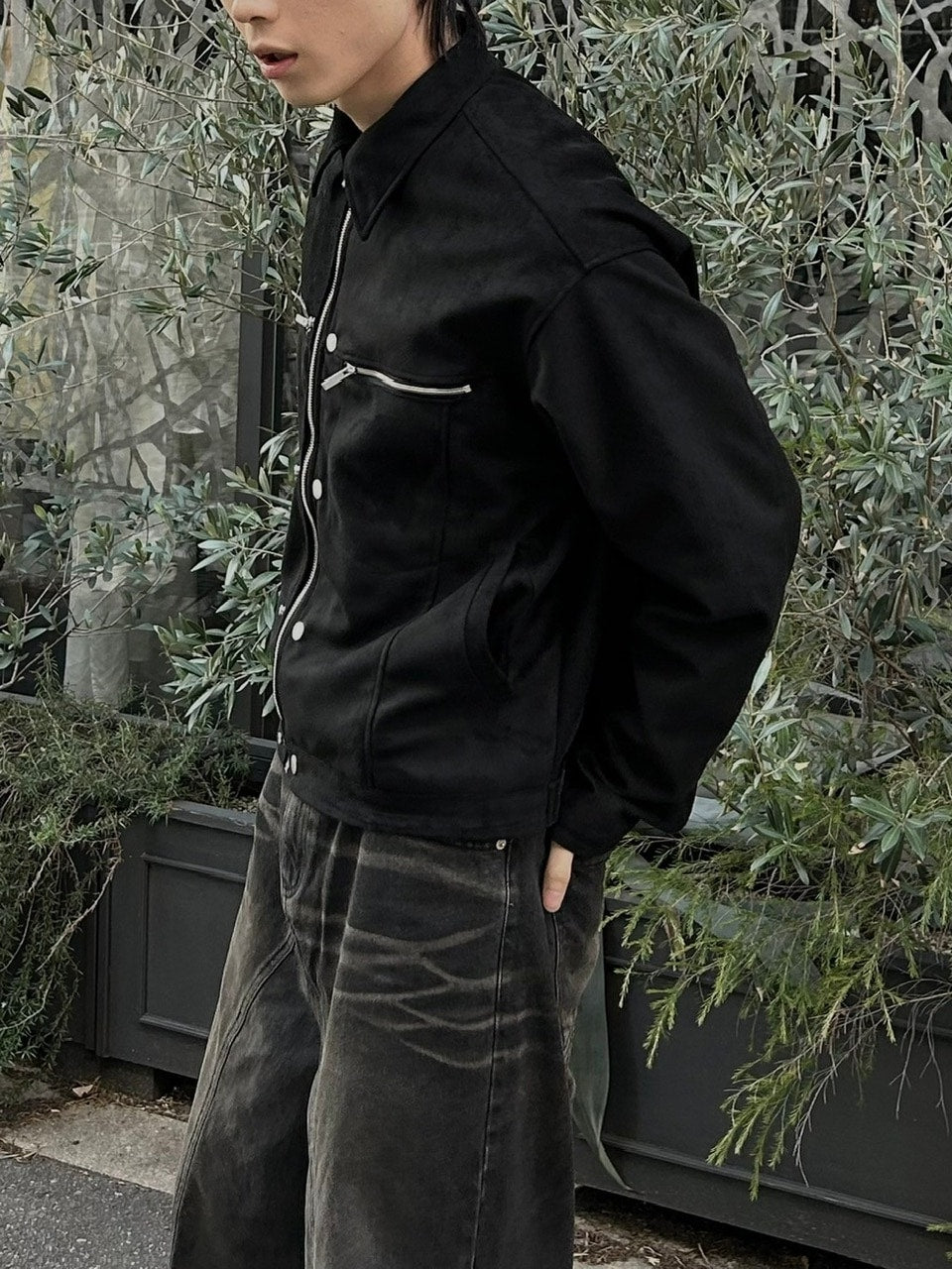 受注制【Chikashitsu +】fake suede zipper blouson (3color) /【チカシツプラス】フェイクスエードスナップボタン＆ジッパーブルゾン