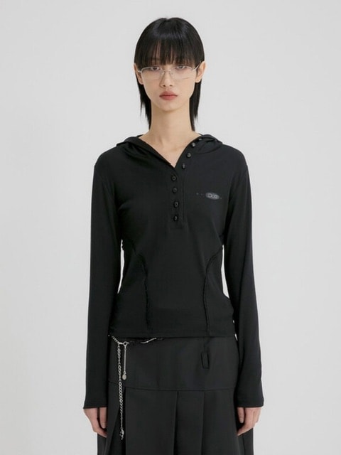 【FLAREUP】Button Up Lace Hoodie / 【フレアアップ】ボタンアップレースフードロングTシャツ