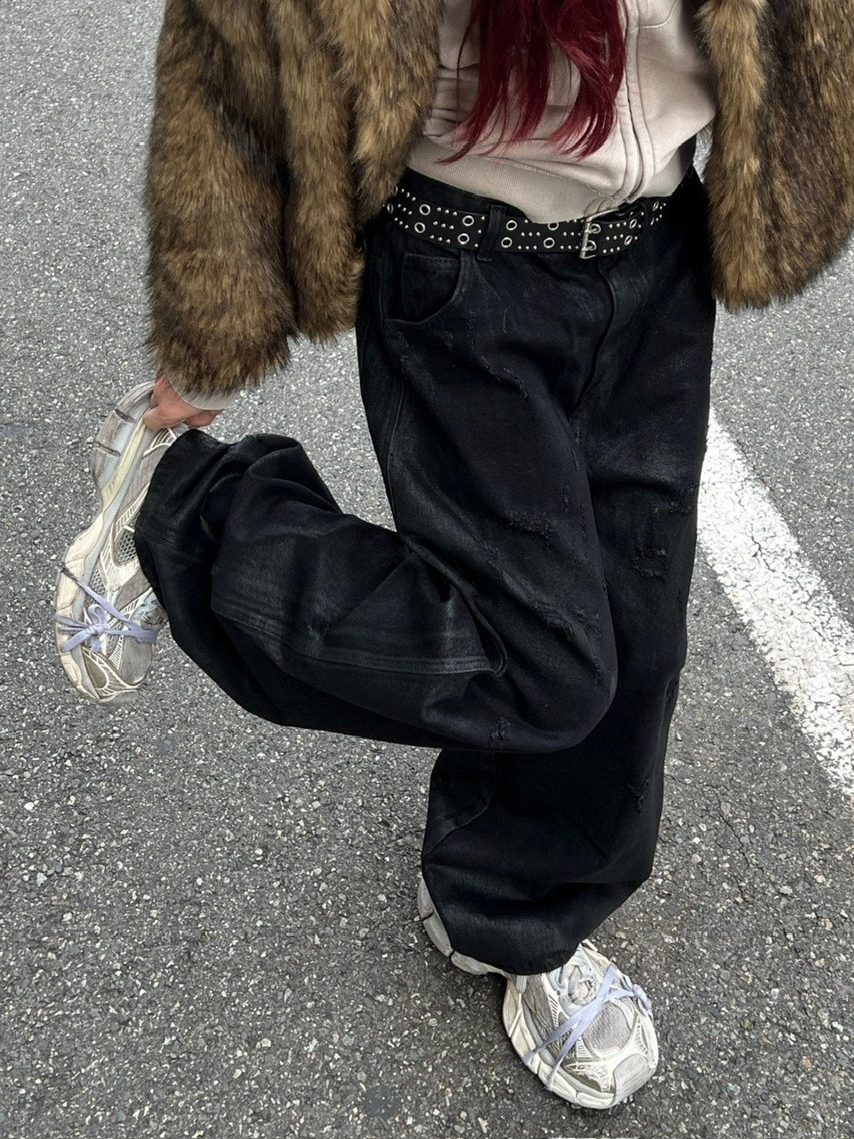 受注制【Chikashitsu +】coating damage wide denim pants / 【チカシツプラス】コーティングダメージワイドデニムパンツ