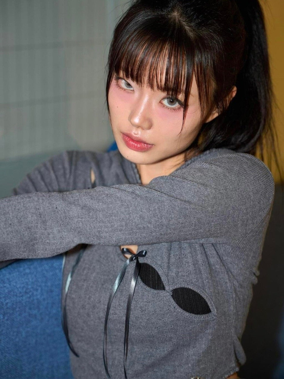 【CHERRYQUIRI】wave lace ribbon hoody / 【チェリーキュリー】ウェイブレースリボン長袖パーカー