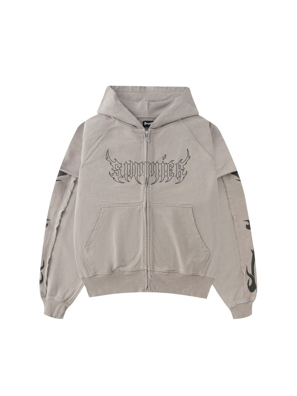 【SUPPLIER】Fire Bones Layered Sleeve Zip Hoodie