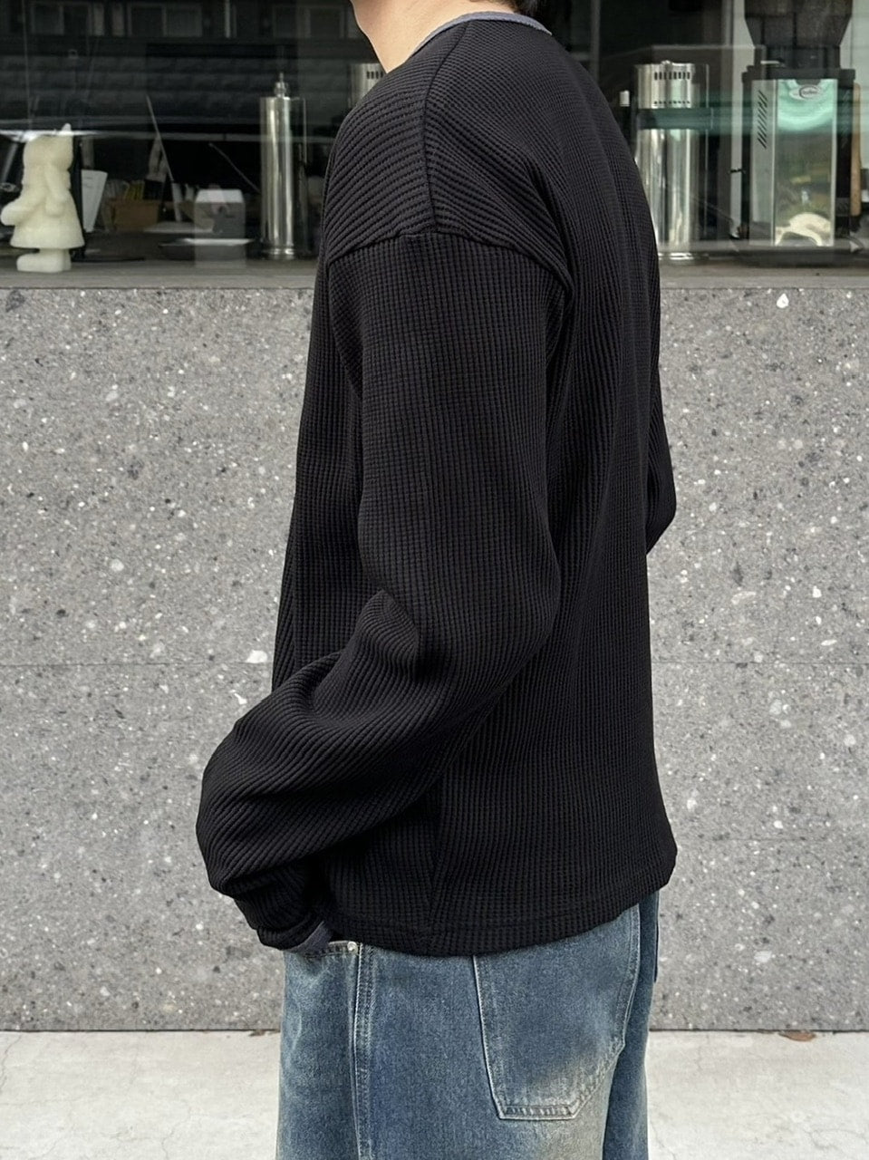 受注制【youll】henry neck waffle long tee (2color)