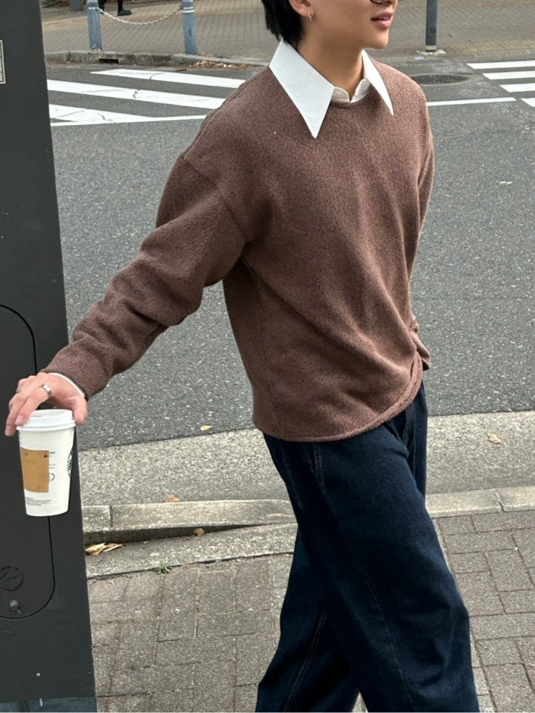 受注制【Chikashitsu +】loose fit round knit (4color)