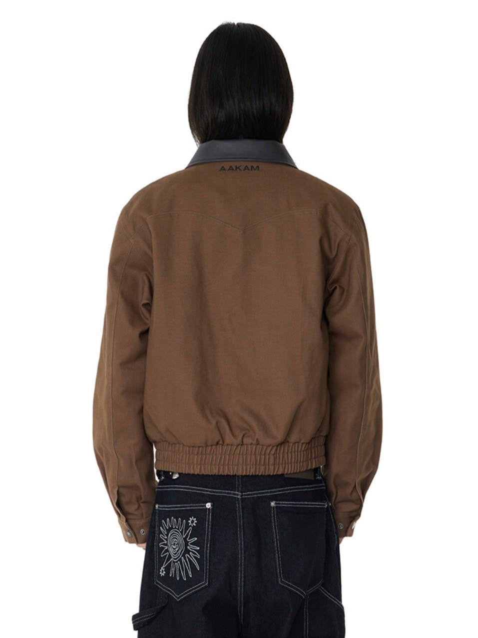 【AAKAM】Contrast Leather Work Jacket