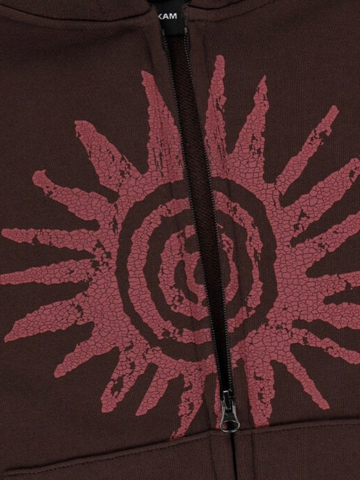 【AAKAM】Cracked Sun Zip-Up Hoodie