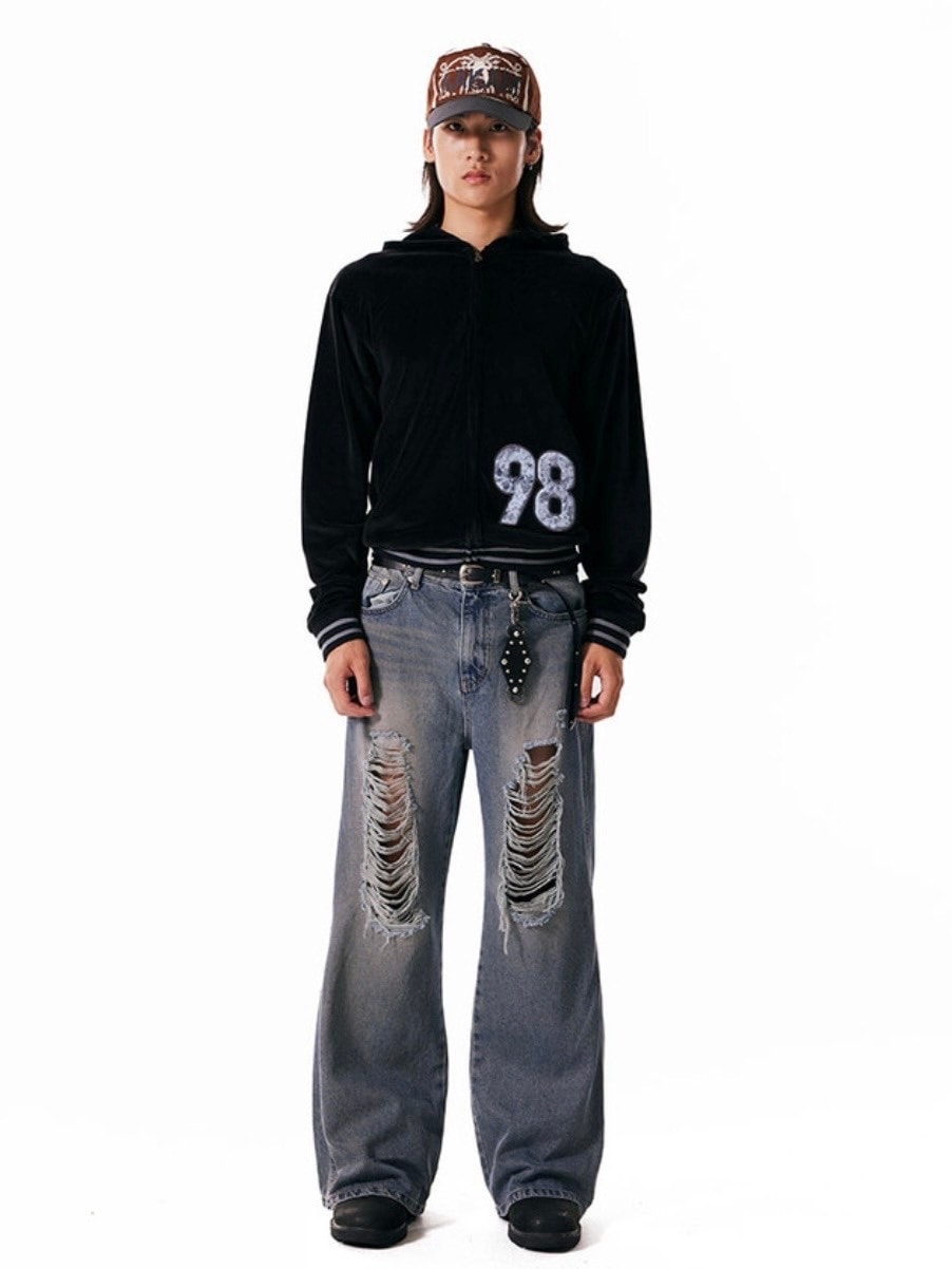 【AAKAM】98 Patch Velour Zip-Up Hoodie