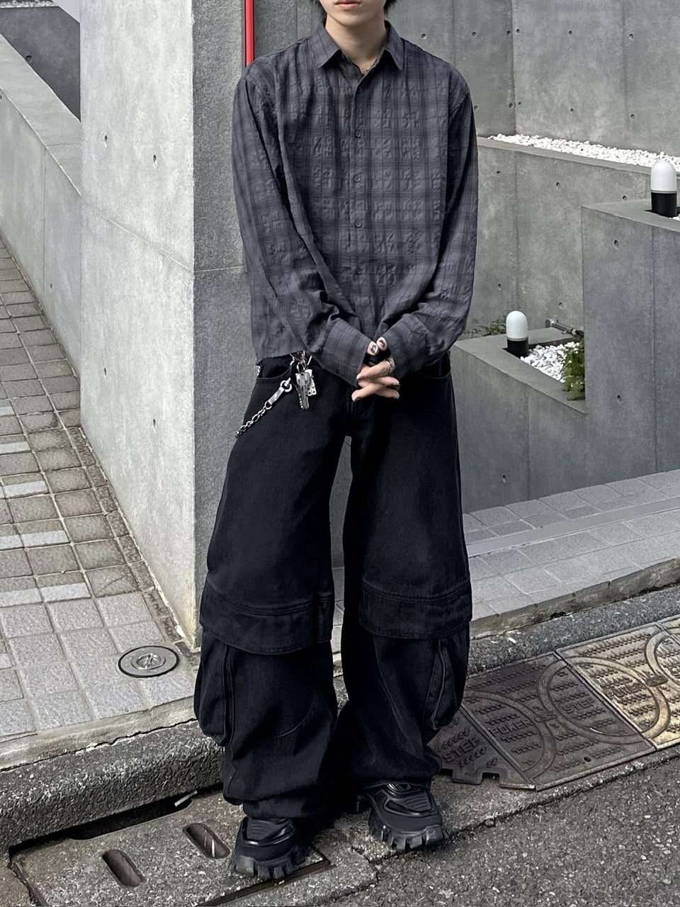 大阪店WEB限定【Chikashitsu +】cropped check shirt (2color)