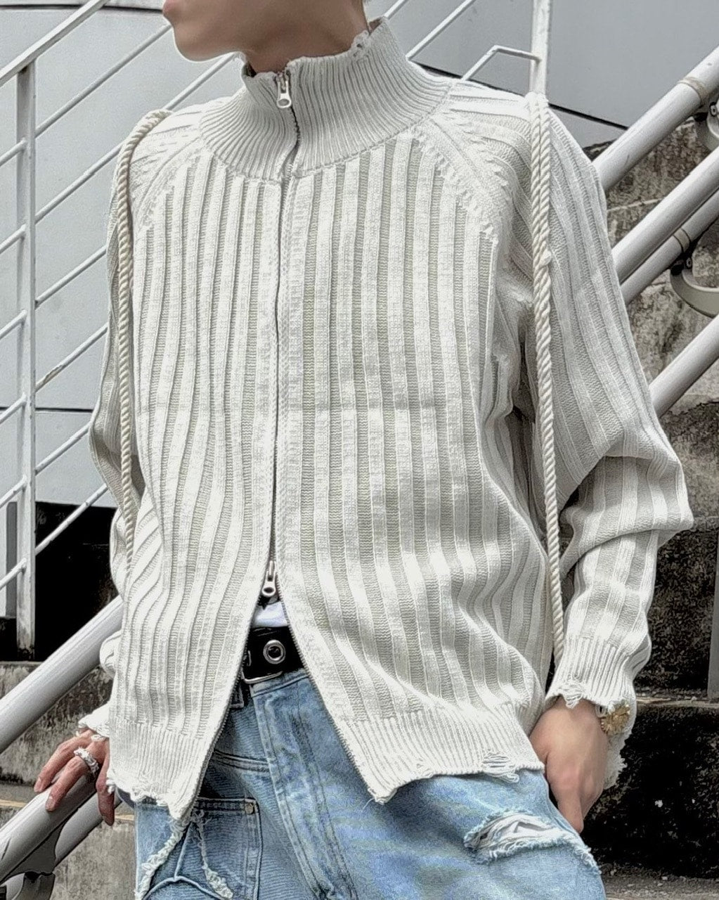 受注制【nmtc +】damage zip up knit (3color)