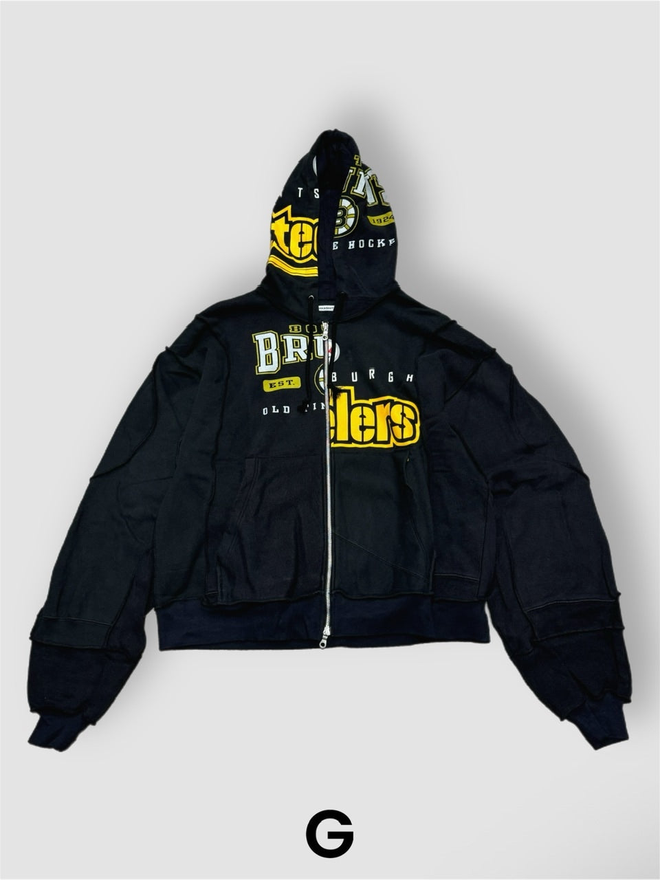 【Re +】double zip cutting switch hoodie (black)