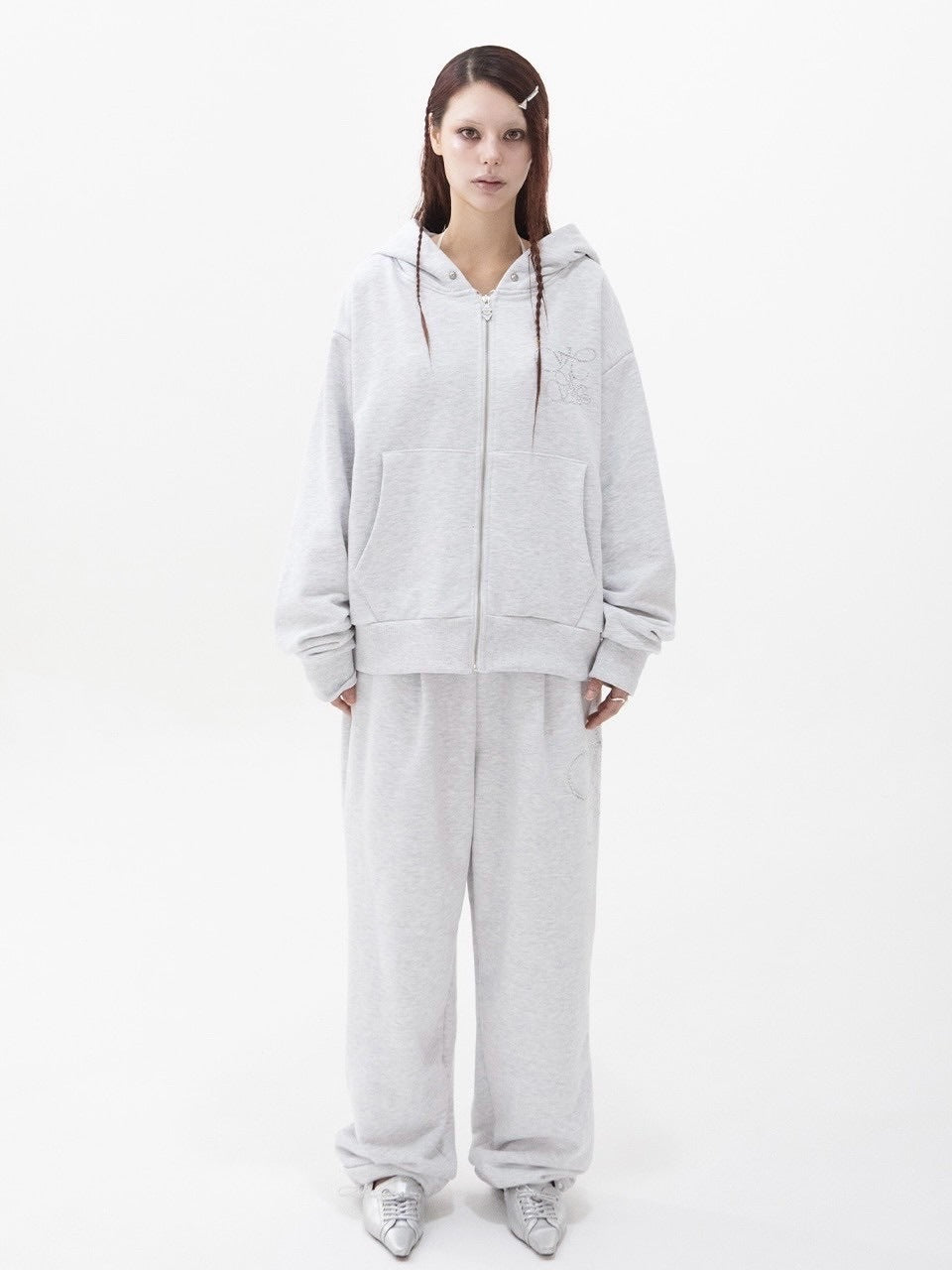 【HOLY NUMBER 7】OVERFIT HIP HOP MOVE CUBIC LETTERING HOODIE ZIP-UP