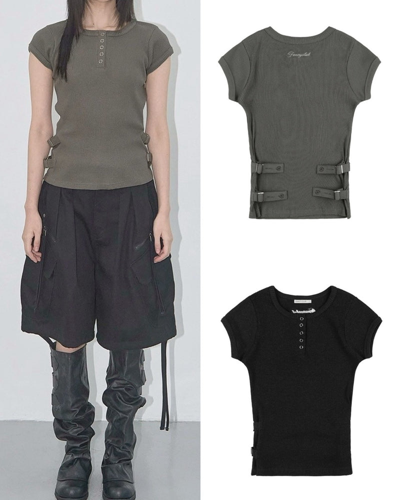 【FANCY CLUB】SIDE BUCKLE RIBBED TEE / 【ファンシークラブ】サイドバックルリブ半袖Tシャツ
