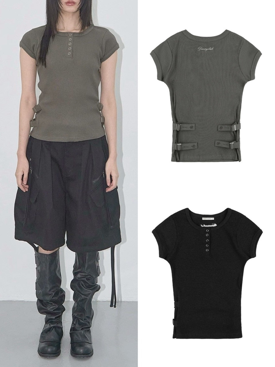 【FANCY CLUB】SIDE BUCKLE RIBBED TEE / 【ファンシークラブ】サイドバックルリブ半袖Tシャツ