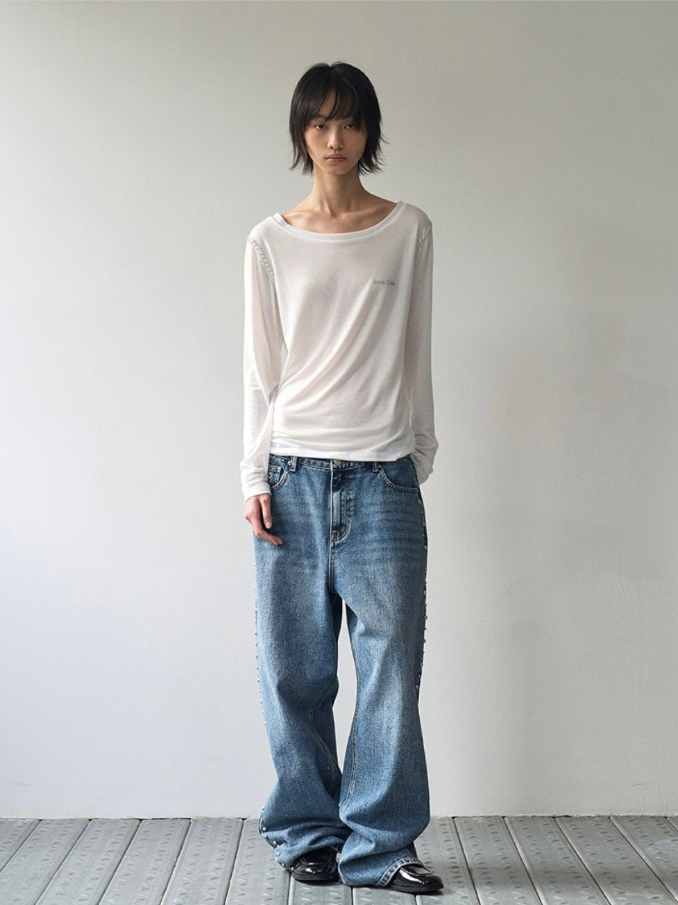 【ROCK CAKE】Studded Line Point Jeans