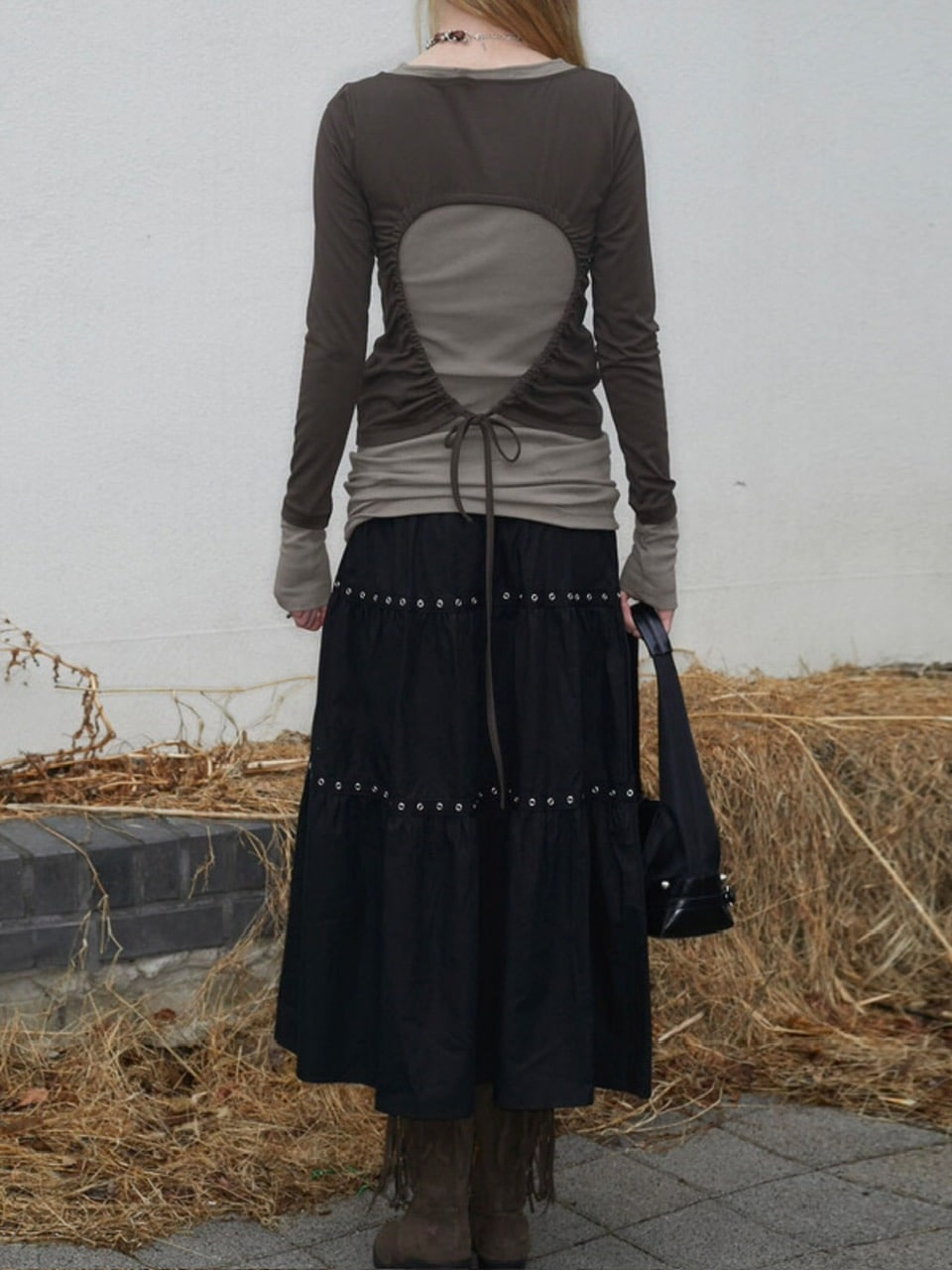 【NOT KNOWING】Back Strap Layered Top / 【ノットノーイング】バックストラップレイヤード長袖Tシャツ
