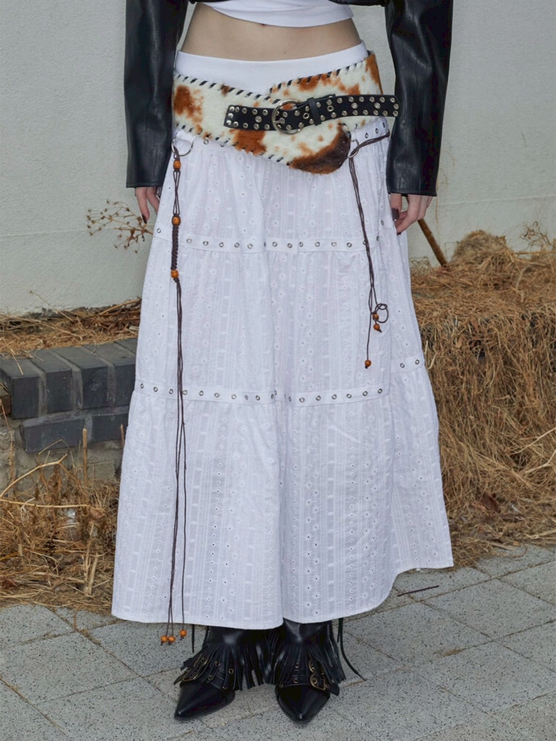 【NOT KNOWING】Tiered Eyelet Maxi Skirt / 【ノットノーイング】ティアードアイレットマキシスカート