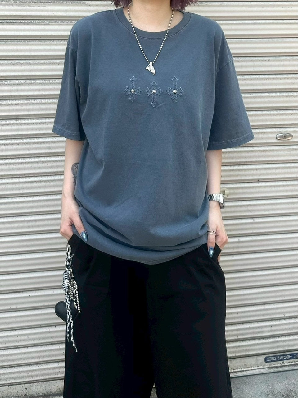 受注制【Chikashitsu +】pigment cross point t-shirt (2color) / 【チカシツプラス】ピグメントクロスポイント半袖Tシャツ