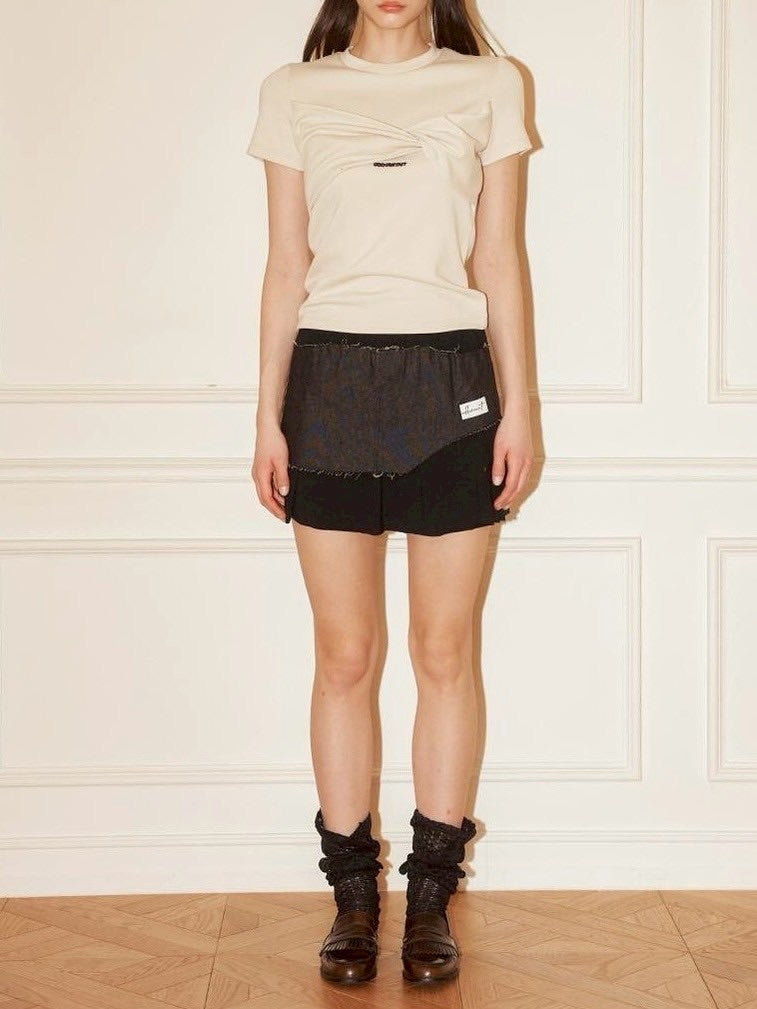 【ODDONEOUT】TWIST DRAPE STRING TOP / 【オッドワンアウト】ツイストドレープストリング半袖Tシャツ