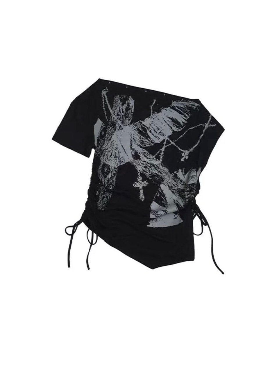 【Cest Nous】Off-shoulder ruched T-shirt / 【セヌー】オフショルダー半袖Tシャツ